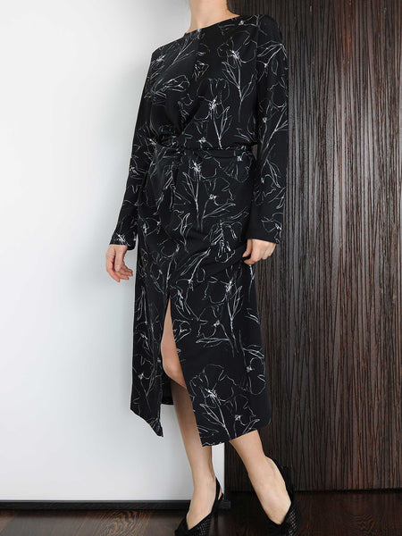 Black Twist Wrap Midi Dress - Marble Hive