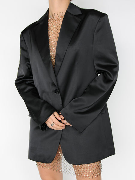 Black Oversized Satin Blazer - Marble Hive