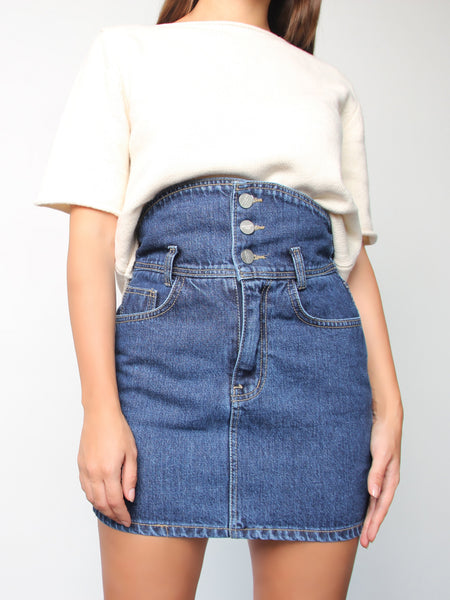High Waist Corset Denim Skirt - Marble Hive