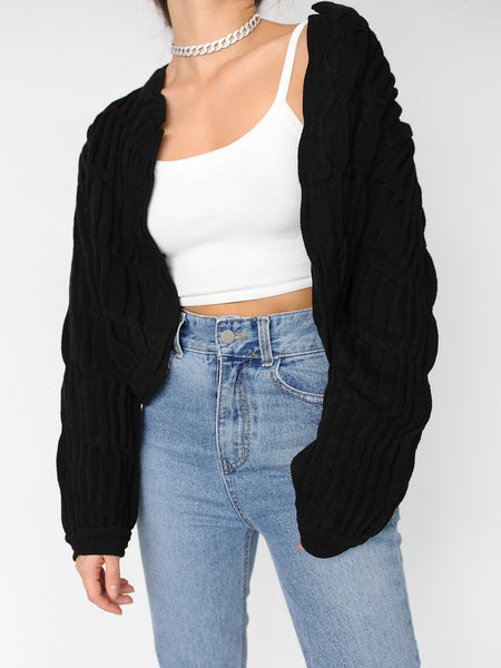 Black Crop Knit Cardigan - Marble Hive
