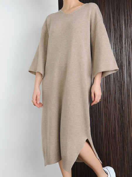 Oversized Beige Knit Dress - Marble Hive