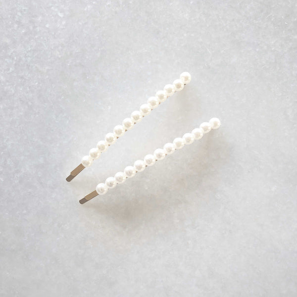 Thin Same Size Pearl Barrette Set - Marble Hive