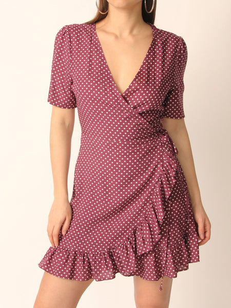 Berry Polka Dot Wrap Dress - Marble Hive