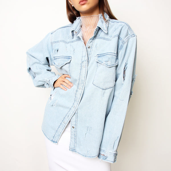 Ripped Denim Shirt - Marble Hive