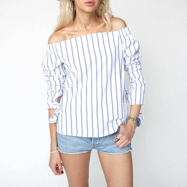 Striped Off Shoulder Shirt - Marble Hive