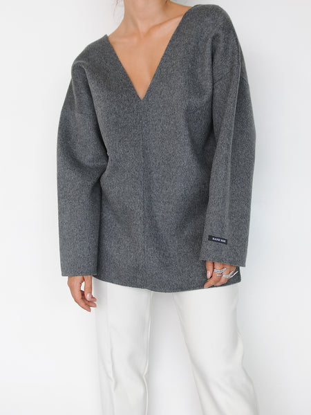 Grey Wool V-neck Top - Marble Hive