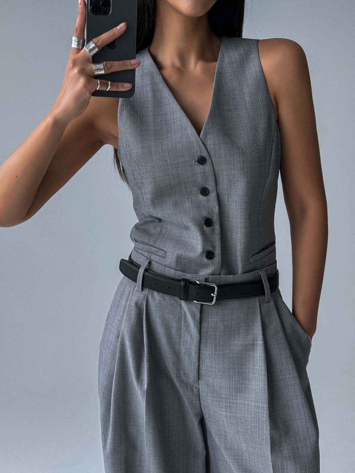 Chic Grey Tailored Five Button Vest – Marble Hive