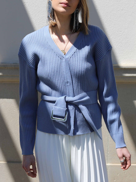 Blue Belted Cardigan - Marble Hive