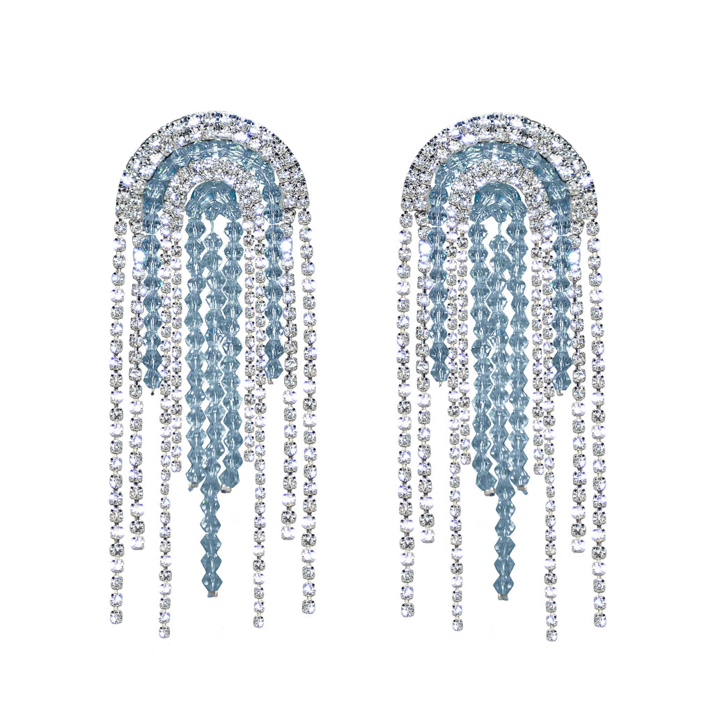 Crystal Blue Rhinestone Statement Earrings - Marble Hive