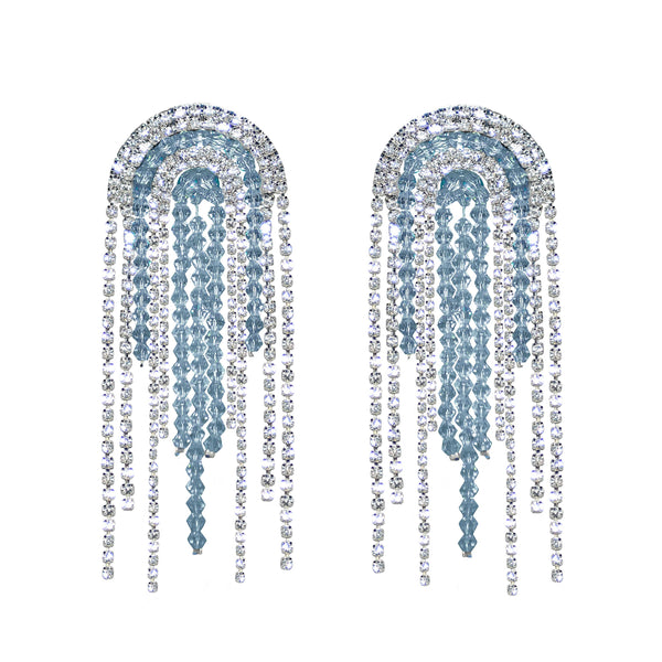 Crystal Blue Rhinestone Statement Earrings - Marble Hive