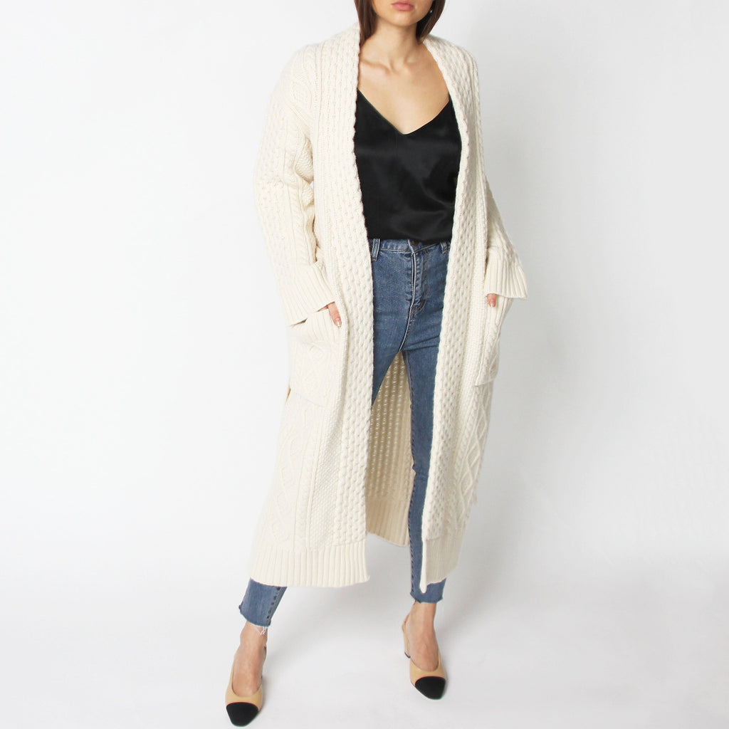 Cable Knit Ivory Cardigan - Marble Hive