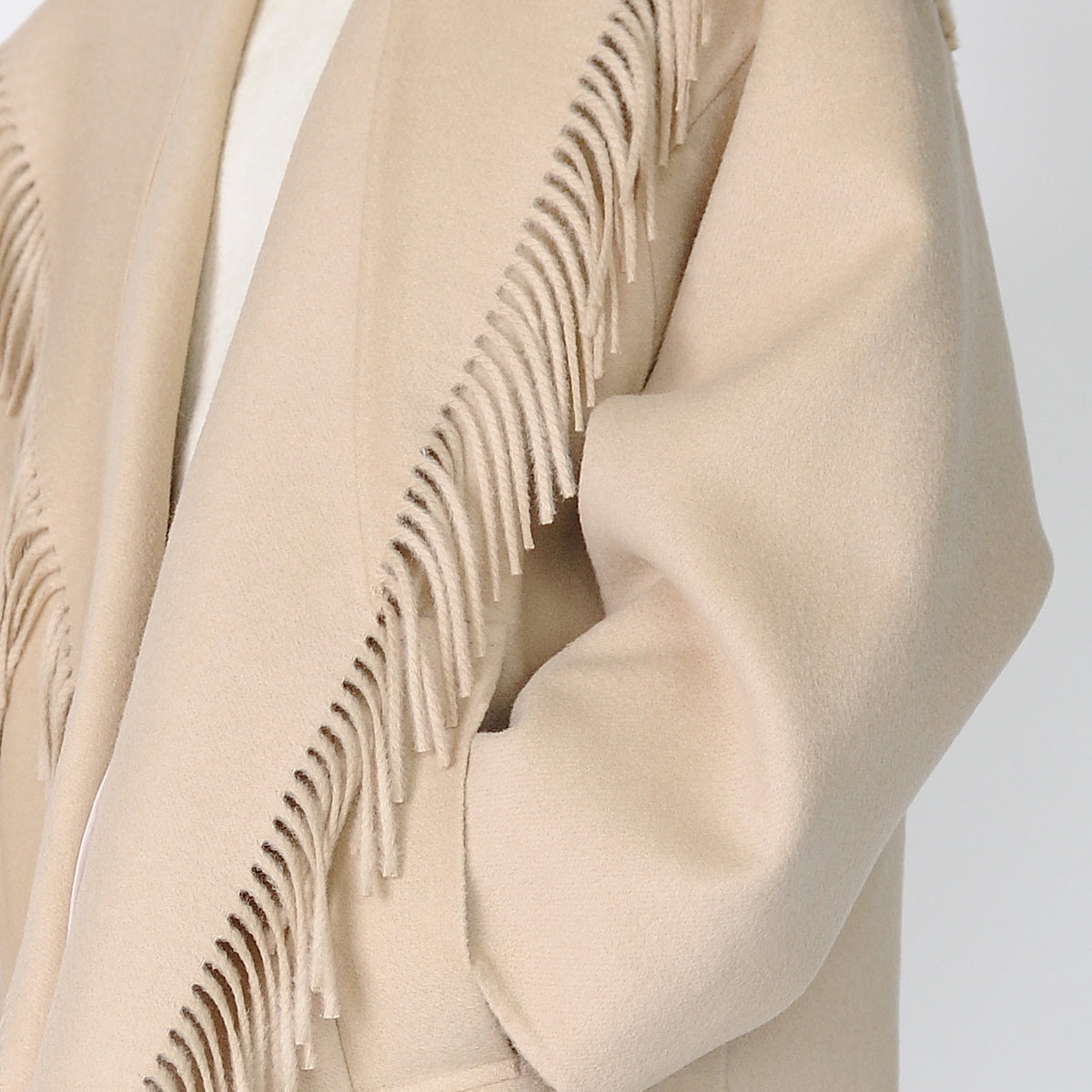 Beige Wool Fringe Coat Marble Hive