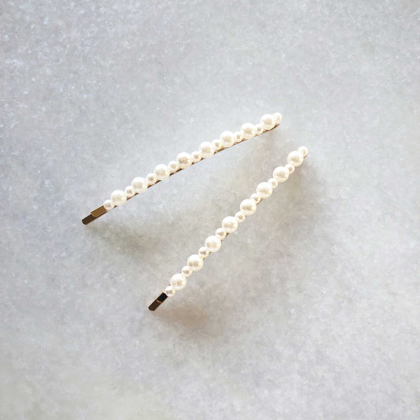 Thin Different Size Pearl Barrette Set - Marble Hive