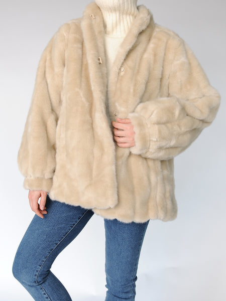 Luxury Faux Fur Beige Jacket - Marble Hive