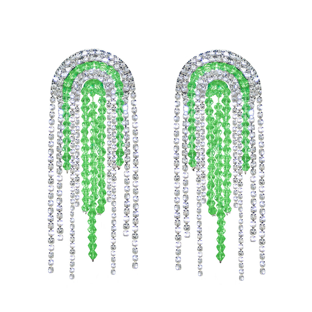 Crystal Green Rhinestone Statement Earrings - Marble Hive