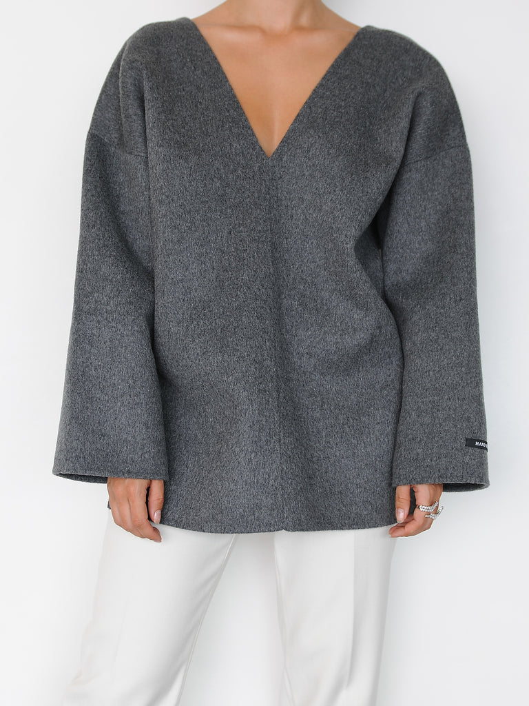 Grey Wool V-neck Top - Marble Hive