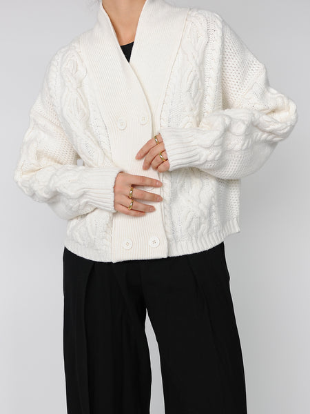 Ivory Double Breasted Cardigan - Marble Hive