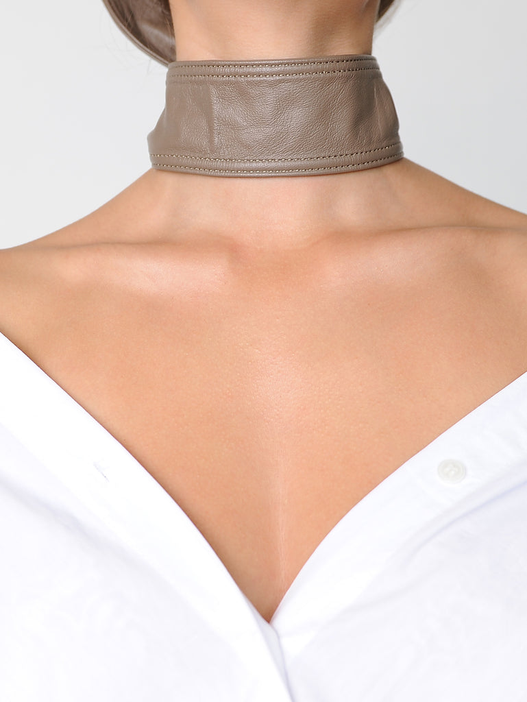 Beige Leather neck tie/scarf - Marble Hive