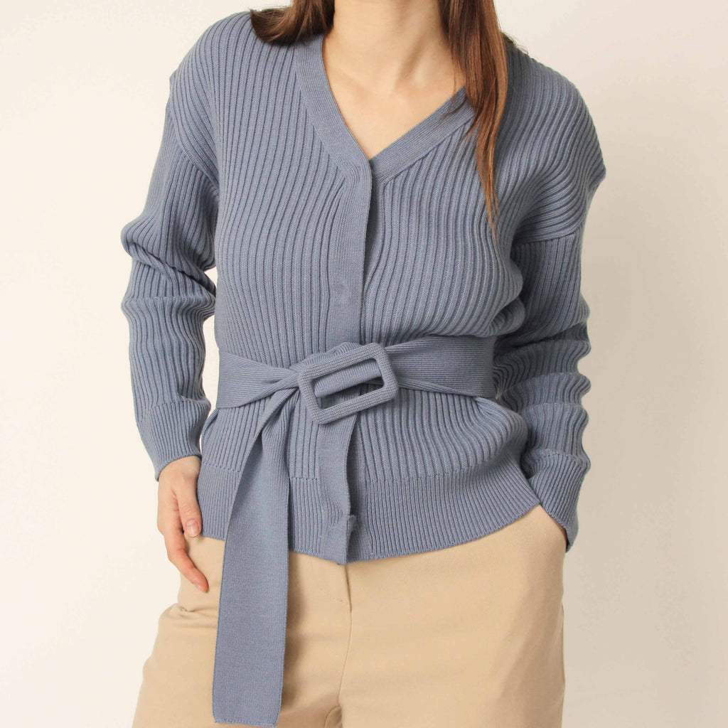 Blue Belted Cardigan - Marble Hive