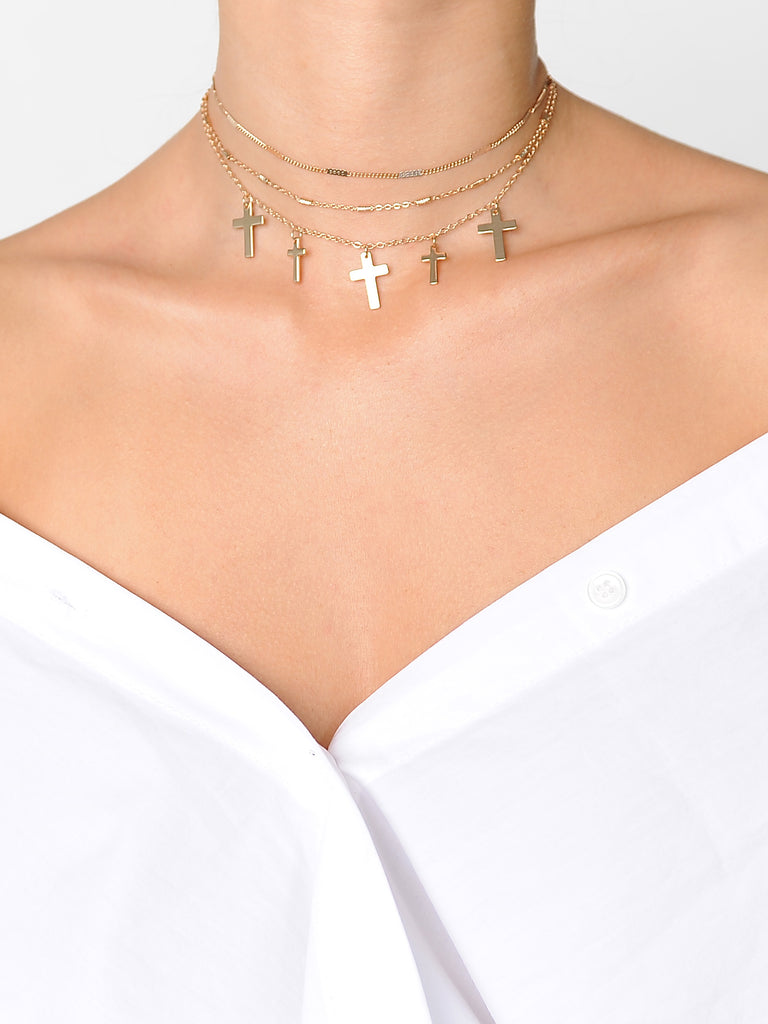 Multi Cross Layered Necklace - Marble Hive