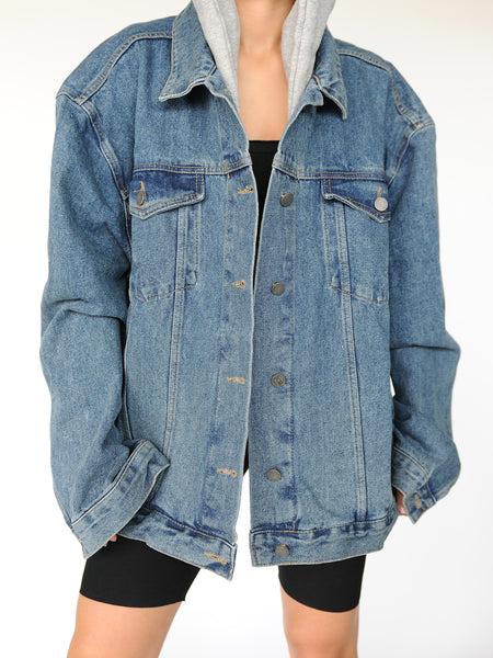 Denim Oversized Hoodie Jacket - Marble Hive