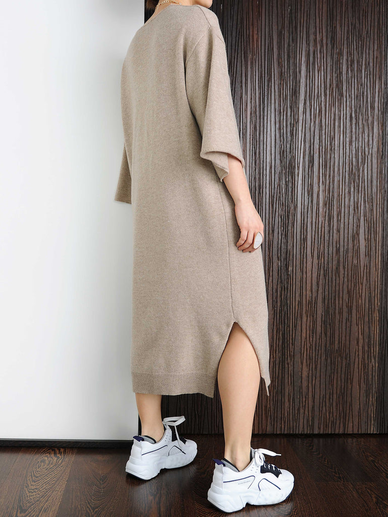 Oversized Beige Knit Dress-Marble Hive Oversized Beige Knit Dress-Marble Hive