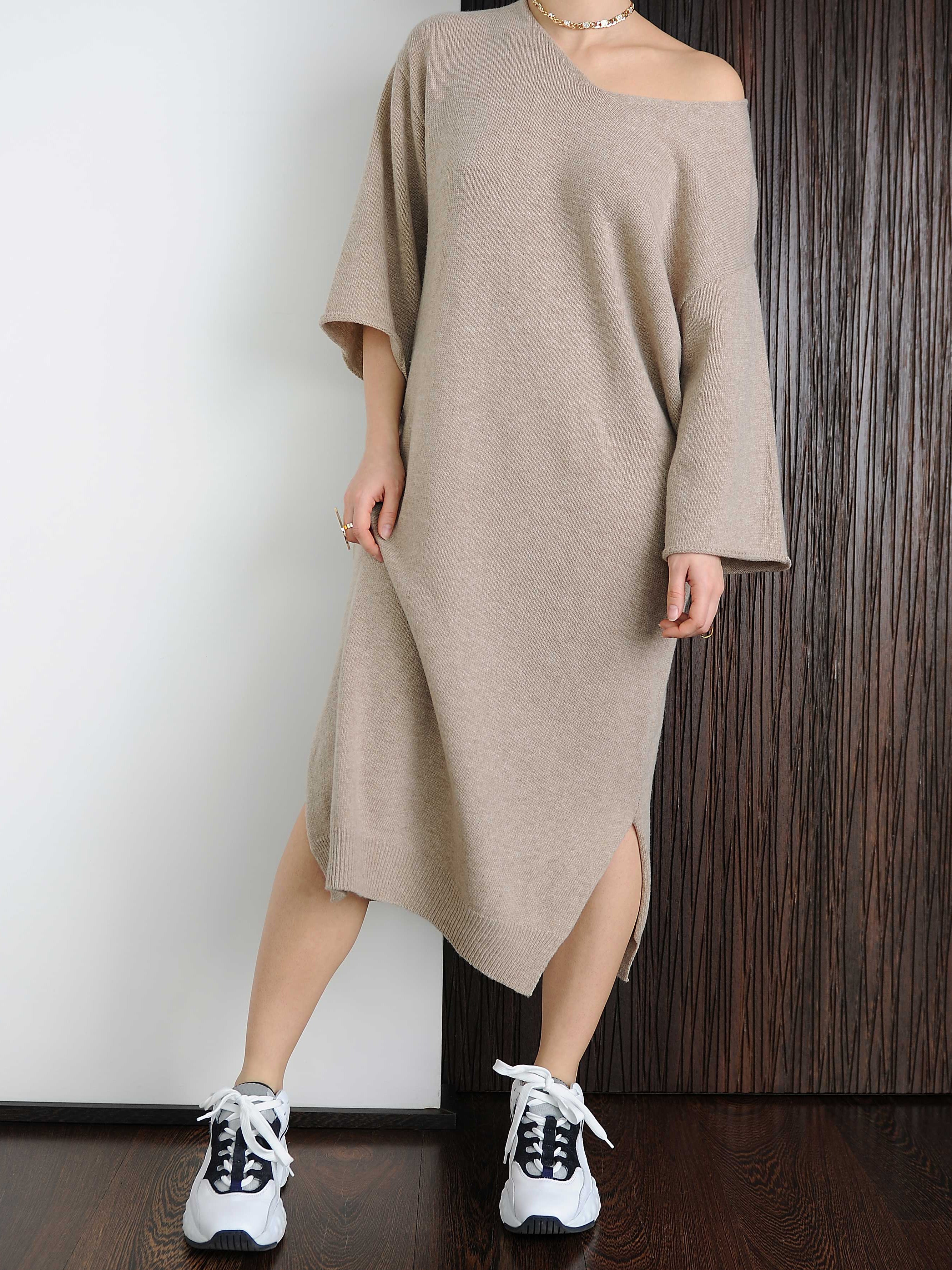 Oversized Beige Knit Dress-Marble Hive