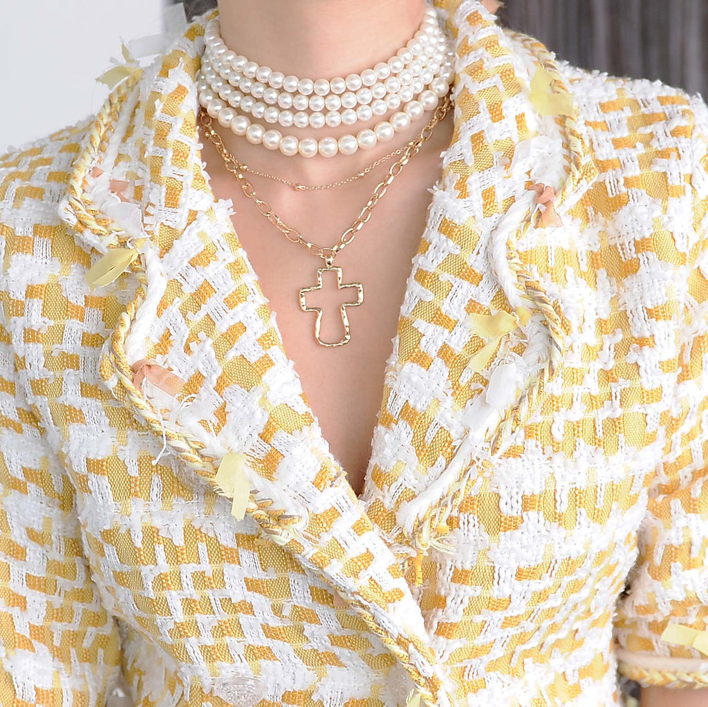 Golden Bezantine Cross Layered Necklace - Marble Hive