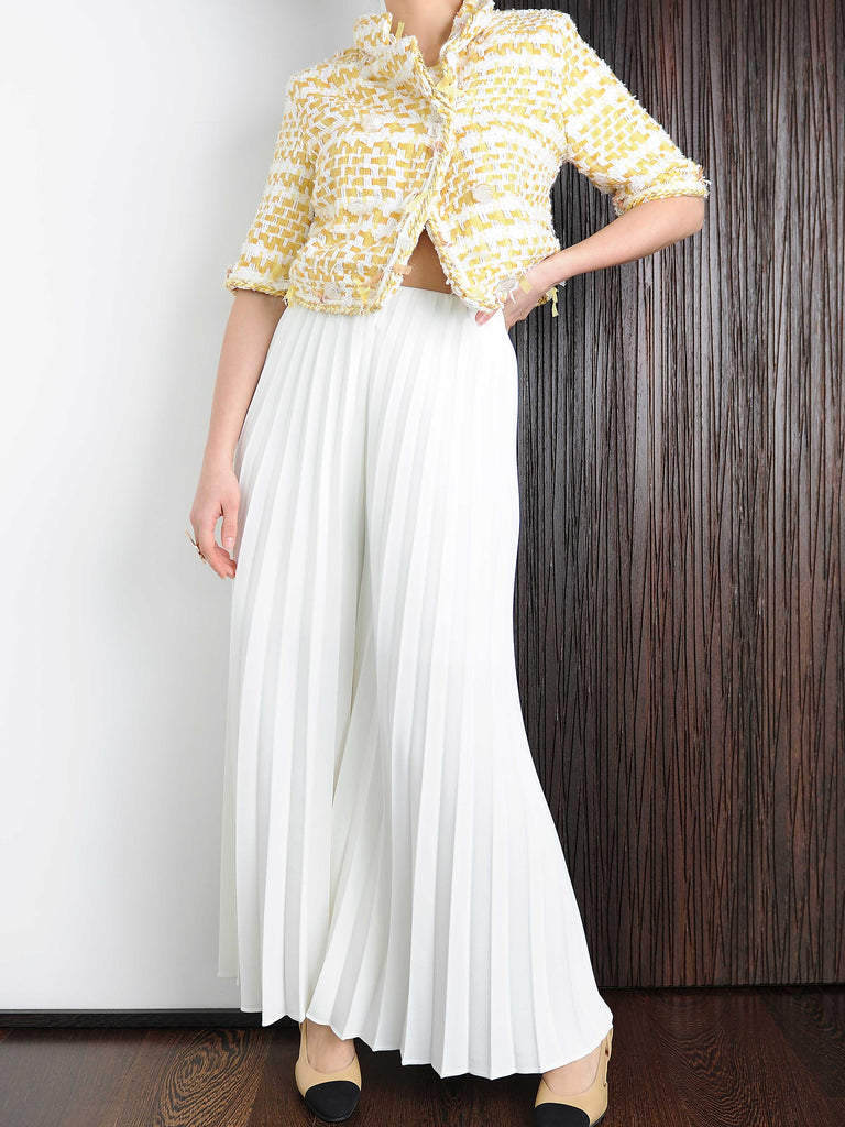 Ivory Pleated Wide Leg Pants - Marble Hive