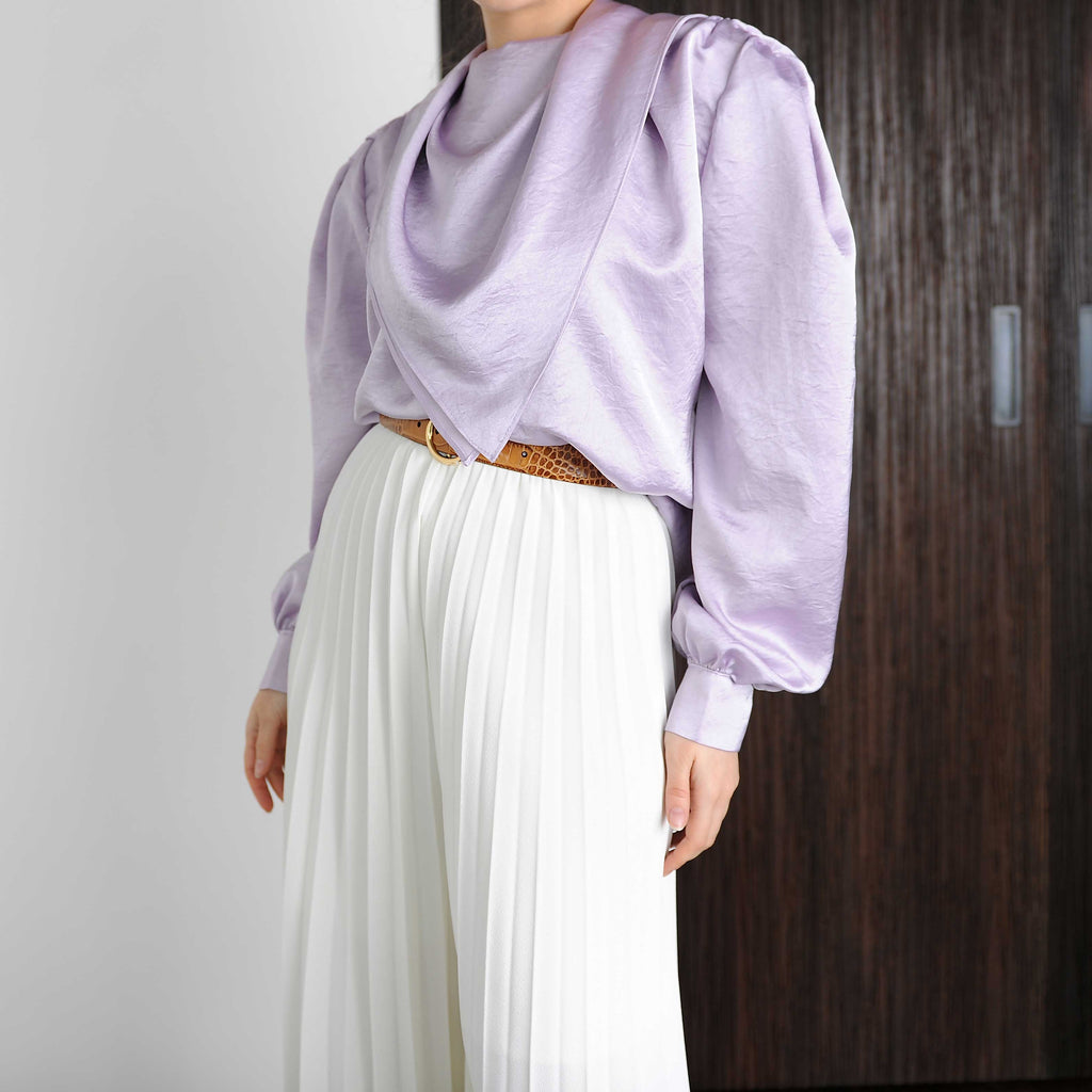 Lilac Silky Scarf Collar Blouse - Marble Hive