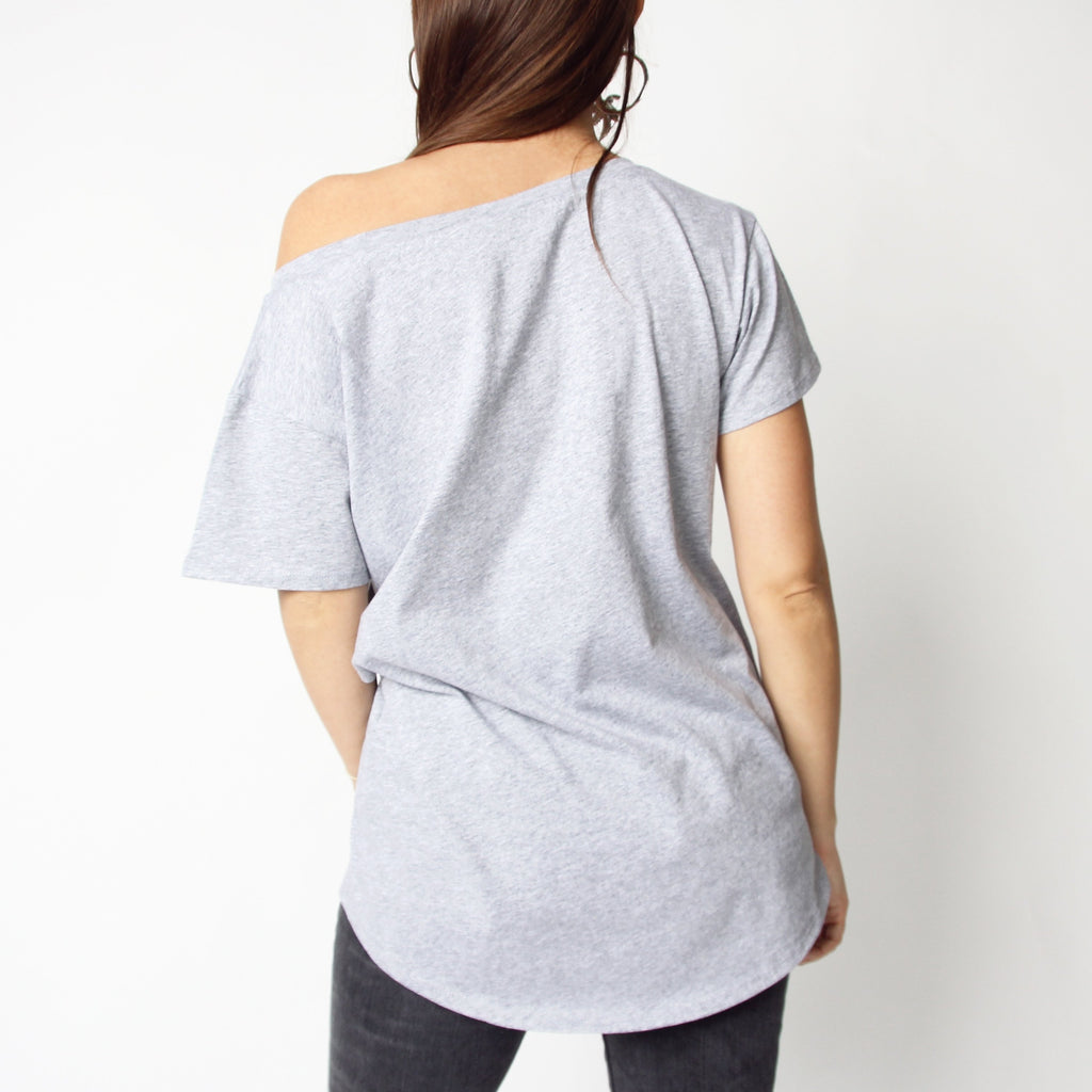 Grey Off Shoulder T-shirt - Marble Hive
