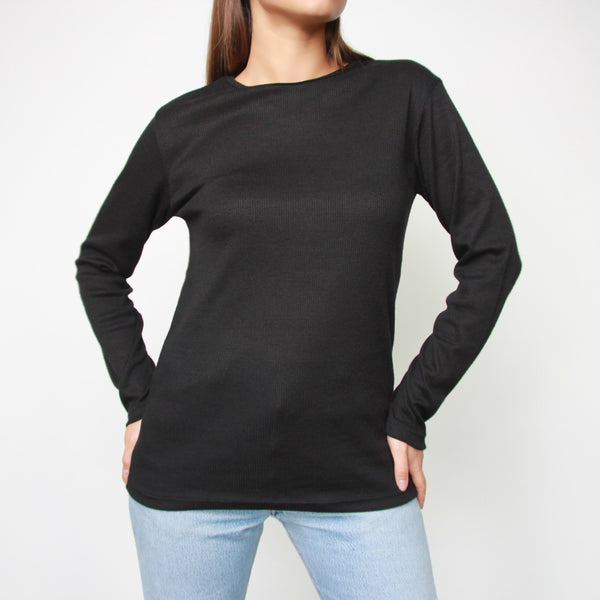 Black Long Sleeve Ribbed Top - Marble Hive