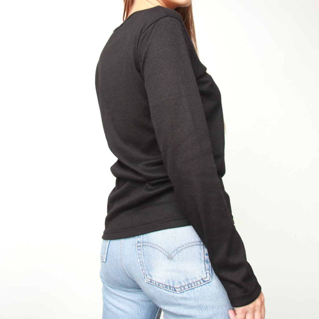 Black Long Sleeve Ribbed Top - Marble Hive