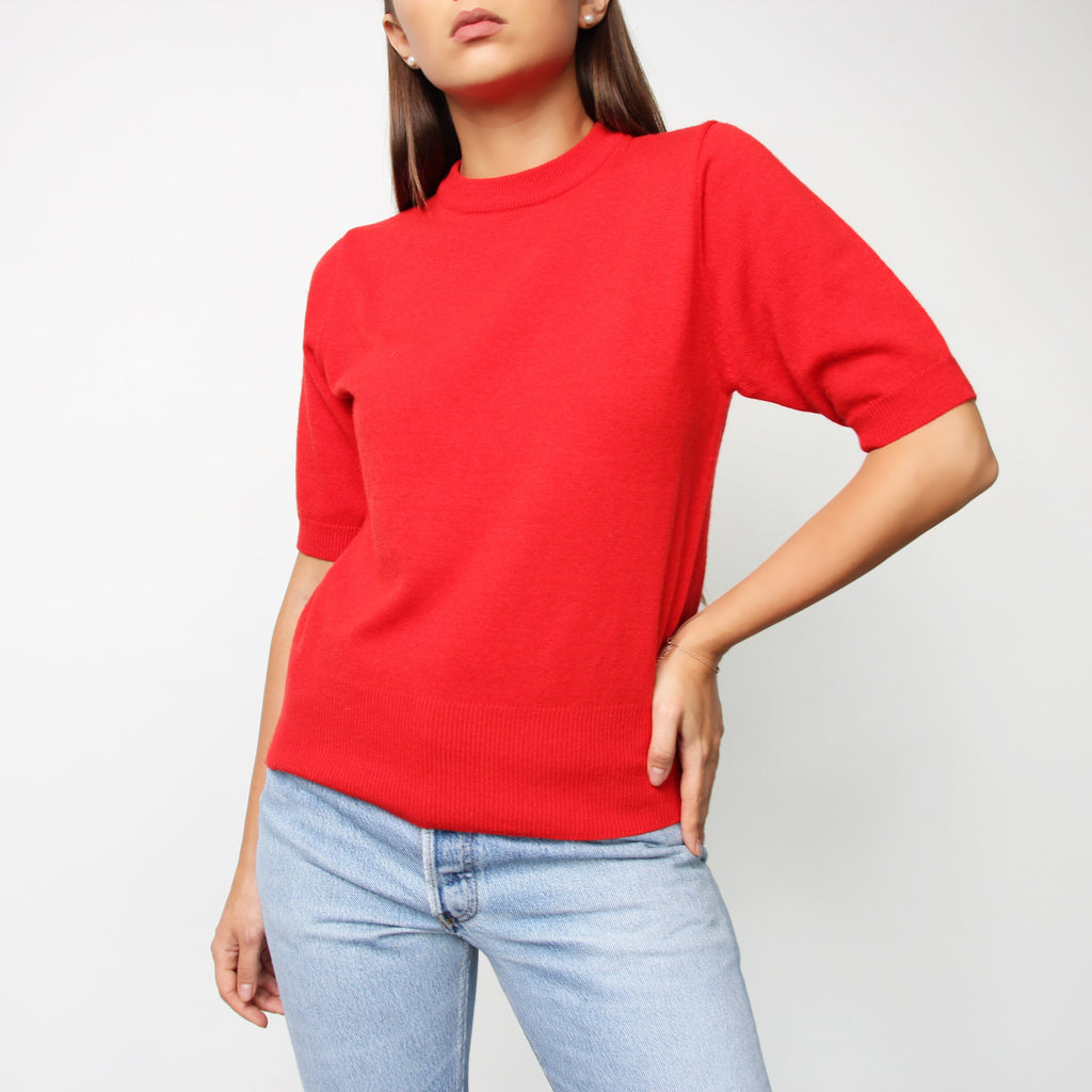 Red Short Sleeve Knit Top - Marble Hive
