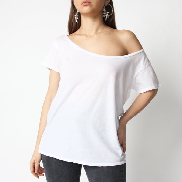 White Off Shoulder T-Shirt - Marble Hive