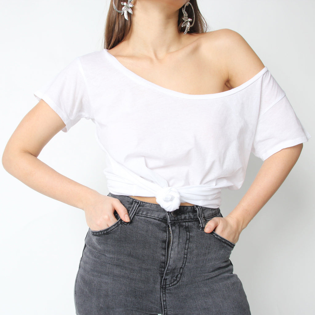White Off Shoulder T-Shirt - Marble Hive